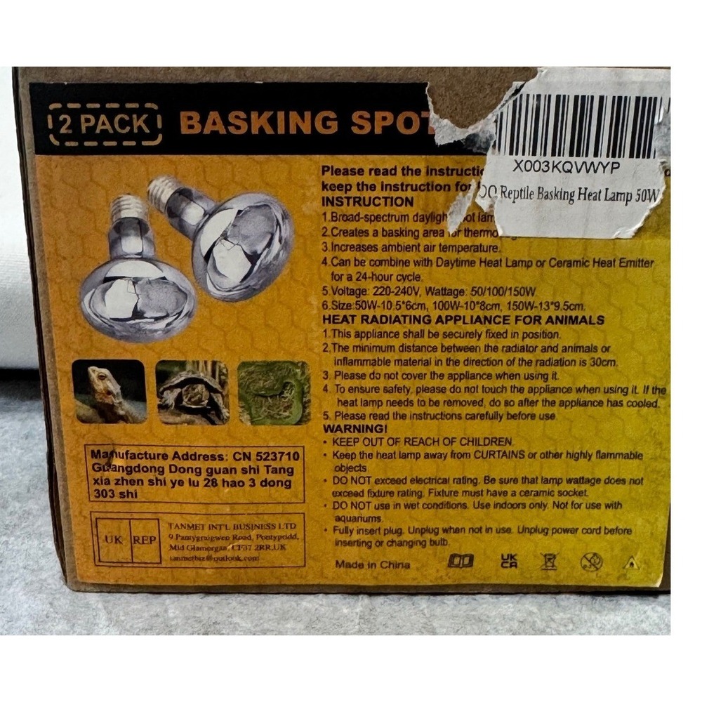 Tanmet 2 Pack Reptile Basking Heat Lamp 50W Spot Bulbs Daylight Terrarium Heater